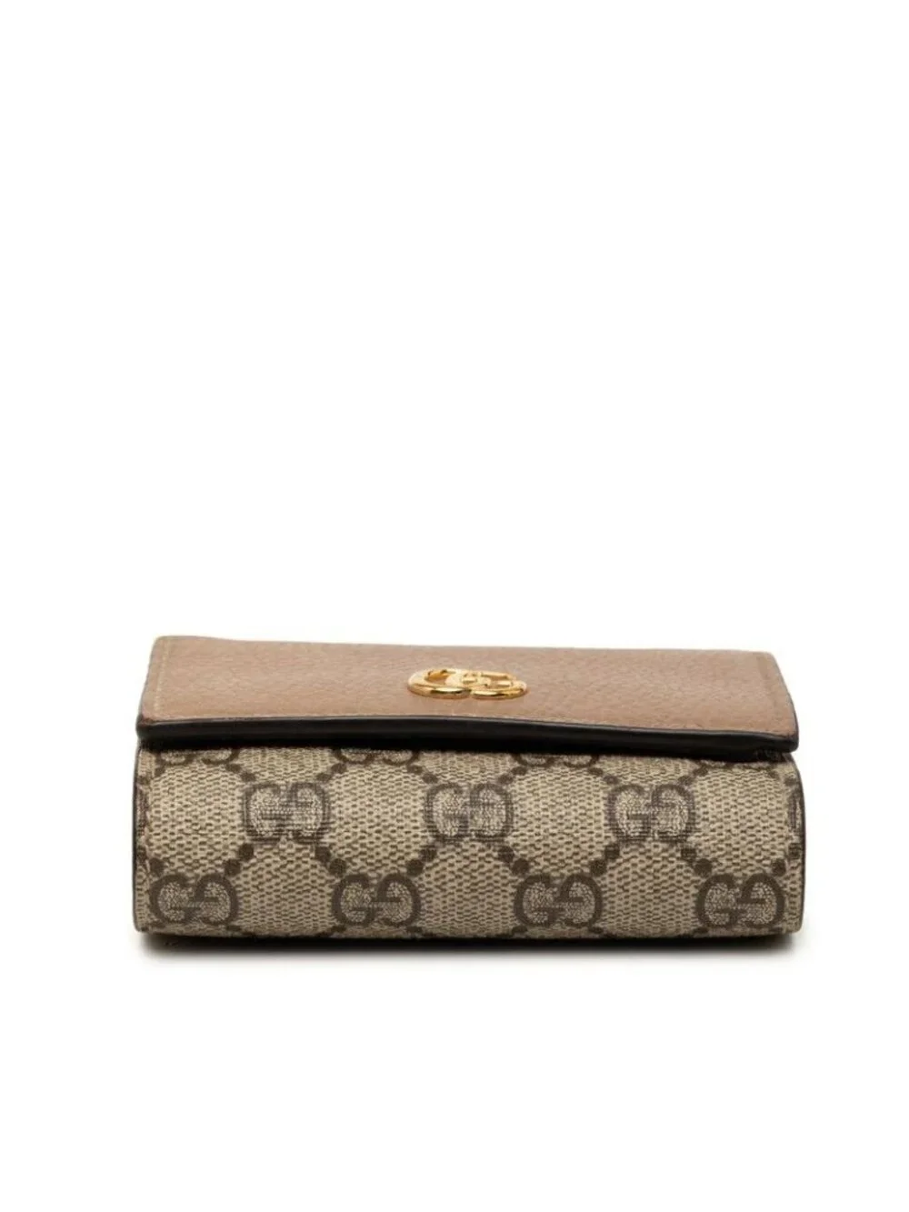Gucci GG Supreme Double Bifold Wallet Beige Pink Leather